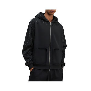 Fabricant de vêtements, OEM personnalisé, vente en gros, streetwear, 100% coton, coupe ample, épaules tombantes, fermeture éclair, strass brodés, Y2K, pour hommes - Product Image 3