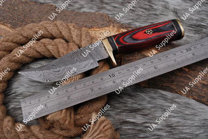 Cuchillo de Caza Exótico Damasco con Funda de Cuero Rojo-Negro Multicolor, Supervivencia al Aire Libre, EDC, Hecho a Mano Premium, Bajo MOQ, Venta al por Mayor - Product Image 6