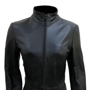 Veste bomber en cuir véritable pour femme Jimieson Apparel, manches longues, col montant, coupe-vent, fermeture éclair épaisse, vêtements d'hiver - Product Image 5