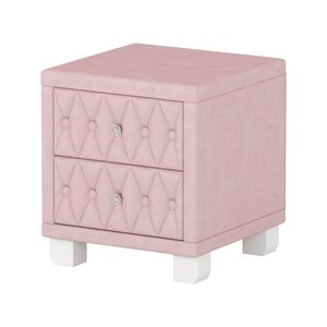 Elegante Comodino in Velluto Rosa con 2 Cassetti e Maniglia in Cristallo, Tavolino da Notte Trapuntato con Vano Portaoggetti - Product Image 5