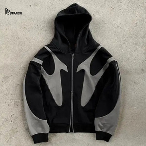 Sudadera con Capucha y Cremallera para Hombre Relevo Industries, Diseño Color Block, Estilo Urbano, Corte Regular, Negro Gris Poliéster, Otoño - Product Image 1