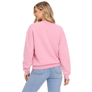 Sweat-shirt à col rond pour femme OEM, rose, avec strass, inscription « Positive Vibes », style streetwear oversize, tenue décontractée, mode - Product Image 4