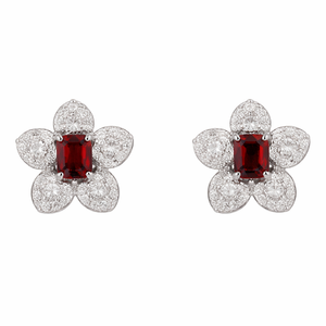 Boucles d'oreilles clous florales octogonales en grenat, en argent sterling 925, faites à la main, cadeau - Product Image 3