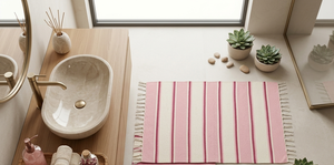 Striped Rectangle Cotton Bath Rug Flat Weave Non-Slip Modern Style Bathroom <b>Mat</b> - Product Image 1