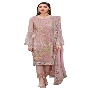 最新设计女性棉质连衣裙夏季巴基斯坦棉质套装绣花棉质套装设计师连衣裙