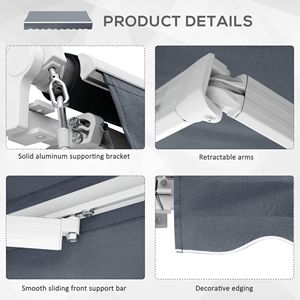Tenda da Sole Retrattile Manuale 3x2,4m Grigio Scuro per Patio, Protezione UV, Apertura Facile con Manovella, Antivento, 5m per Terrazze - Product Image 5