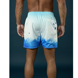 Pantalones Cortos de Malla para Hombre con Diseño de Agua Oceánica, Estampado Pointelle, Tejido Pesado, Patrón Personalizado en Toda la Superficie, Logotipo Frontal Personalizado, Cordón Ajustable - Product Image 5