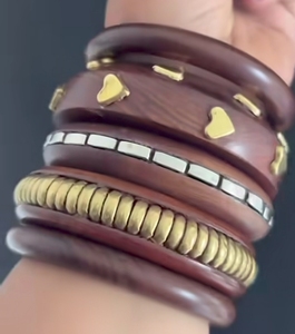 Conjunto de brazaletes gruesos de madera y latón hechos a mano, pulseras llamativas para mujer, accesorios de joyería de moda - Product Image 5