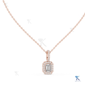 จี้เพชรแล็บโกรว์ทรงเอเมอรัลด์แบบฮาโล สร้อยคอทองคำแท้ 14K 18K สำหรับผู้หญิง หรูหรา เหมาะสำหรับงานแต่งงาน งานวันครบรอบ - Product Image 2