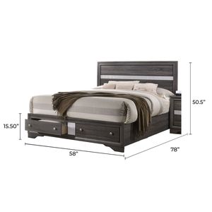 Lit en bois de style traditionnel avec rangement intégré, taille standard, gris, élégant, avec une grande capacité de rangement - Product Image 3