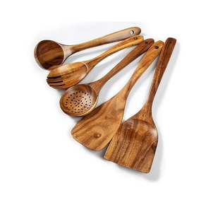 Cuchara de madera para cocinar, cuchara para servir la cena, juego de 5 piezas de utensilios de cocina, utensilios de cocina de madera - Product Image 1