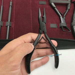 Pince à micro-anneaux noire mate et pince d'ouverture, outils capillaires en acier inoxydable, kit d'outils pour extensions de cheveux à bandes adhésives, logo personnalisé - Product Image 2