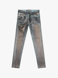 Jean en denim pour homme de haute qualité en coton, coupe skinny, taille mi-haute, effet vintage ciré, respirant, style streetwear Y2K, marque AM Street, Hiphop, OEM ODM - Product Image 2
