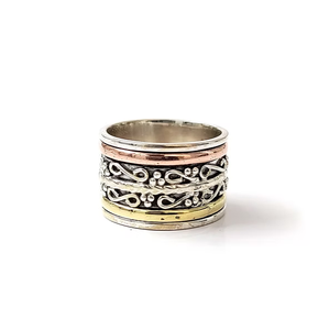 Handcrafted Vintage Designer Silver 925 Textured Spinner Wide Band <b>Ring</b> For Unisex Fine Jewelry Collection - Product Image 2