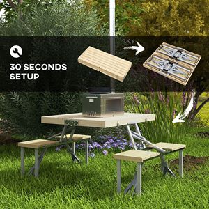 Tavolo da Picnic Pieghevole Portatile con Telaio in Alluminio, Set di Mobili da Campeggio con Foro per Ombrellone e Sedie - Product Image 4