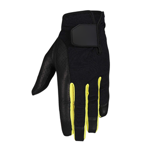 Gants de golf antidérapants jaunes contrastants avec fermeture auto-agrippante, paume en cuir noir, dos en maille tricotée, inserts extensibles pour les doigts, compatibles tactile - Product Image 3