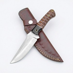 Cuchillos de caza de hoja fija de acero 12C27 con mango de palisandro serrado, bolster negro, punta de gota, Skinner, EDC, para camping, con funda, directo de fábrica - Product Image 1