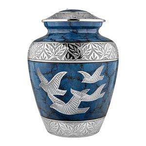 Urna Funeraria de Metal con Diseño de Pájaro Azul para Cenizas Humanas |   Urna Funeraria Decorativa para Adultos con Tapa Grabada en Plata |   Ecológico - Product Image 1
