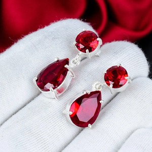 Red Garnet Pear Cut Drop <b>Earrings</b> 925 Sterling <b>Silver</b> Handmade Gemstone <b>Dangle</b> <b>Earrings</b> Wedding Anniversary Birthday Gift - Product Image 2