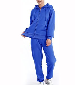 Two Piece Track Suit Set <b>Zip</b> <b>Up</b> <b>Jacket</b> and Wide Leg Pants Soft Fleece Lounge Wear with Side Stripe Detail - Product Image 4