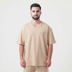 T-shirt surdimensionné OEM en coton épais, personnalisable avec logo, manches courtes, uni, grandes tailles pour hommes - Product Image 5
