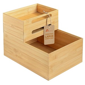 Natural Bamboo Stacked Compartment Organizer - Wholesale Office <b>Storage</b> <b>Boxes</b> - Product Image 3