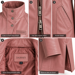 Abrigo de cuero rosa con cuello alto para mujer, chaqueta larga tipo trench con abertura lateral, servicio de fabricante OEM/ODM personalizado - Product Image 6