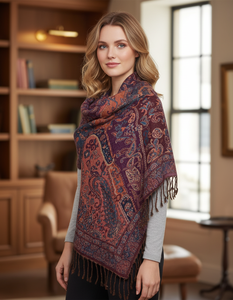 Chal Largo Floral Reversible de Pashmina de Lana Pura para Mujer - Ligero y Transpirable para Uso en Todas las Estaciones - Product Image 3