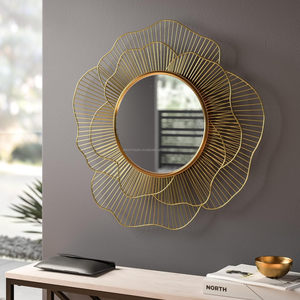 Espejo colgante redondo con diseño de hojas y tallos, espejo moderno dorado para decoración decorativa para sala de estar montada en la pared - Product Image 6