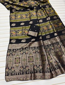 Sari traditionnel en tissu Meenakari, sari de créateur en tissu Chinya de qualité supérieure, sari jacquard motif oiseau royal, pallu élégant motif paon - Product Image 2