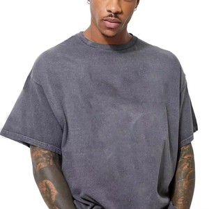 T-shirt personnalisé pour homme imprimé DTG en gros, 100 % coton, uni, décontracté, délavé à l'acide, gris anthracite, à manches courtes, coupe régulière et oversize, tricoté - Product Image 1