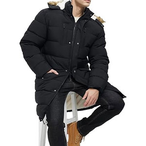 Chaqueta de Invierno para Hombre, Extra Larga, de Forro Polar, con Capucha, Tipo Parka, Cálida, Resistente al Agua, con Aislamiento para Clima Frío - Product Image 4