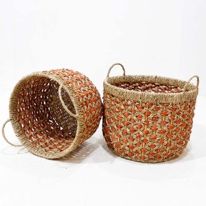 Panier de rangement rond en jonc de mer tressé fait main, bac organisateur écologique pour la maison, panier à linge - Product Image 2
