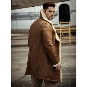 Men's Brown Suede <b>Leather</b> Jacket <b>With</b> Faux <b>Fur</b> Lining Turn-down Collar Windproof Winter <b>Coat</b> Regular Fit Casual Style - Product Image 4