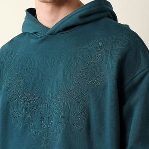 Sudadera con capucha bordada para hombre, color verde azulado, de felpa francesa, con hombros caídos y capucha cruzada, fabricante de ropa. - Product Image 6