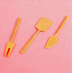 Ensemble de couverts dorés faits à la main de qualité supérieure avec fourchette, spatule et cuillère, élégants couverts en acier inoxydable pour la maison et la cuisine - Product Image 1