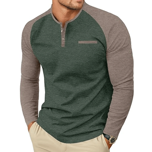 T-shirts décontractés pour hommes à manches longues bicolores, style tendance été, 100% coton, manches longues. - Product Image 6