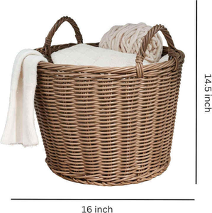 Panier en jacinthe d'eau tressé à la main, écologique et élégant, style rustique, solution de rangement polyvalente pour la lessive et la décoration intérieure, en saule - Product Image 3