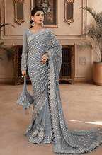 Sari en soie traditionnel Fashionista International pour femmes - Imprimé floqué, travail manuel, style fête, occasions Diwali et mariage - Product Image 2