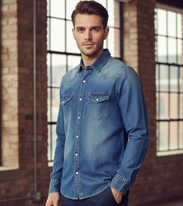 Camisas de Mezclilla Personalizadas de Manga Larga para Hombre, Ropa Casual de Moda, Camisas de Mezclilla de Algodón para Hombre, Multicolores - Product Image 1