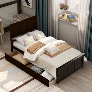 Letto matrimoniale con piattaforma contenitore color espresso e 2 cassetti con ruote, Nuovo SKU WF283062AAP - Product Image 2