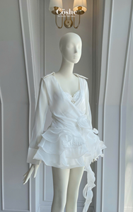 Coshe Era Robe de soirée élégante et décontractée pour femmes, haut en dentelle à épaules, jupe évasée, tissu écologique tissé perlé pour un usage quotidien - Product Image 4