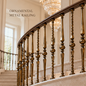 Barandilla de Escalera Metálica Ornamental de Bronce Clásico con Balaustres Trenzados para Villas, Hoteles e Interiores Elegantes - Product Image 1