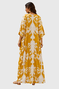 Robe Kaftan pour femme à imprimé Ikat, col en V, manches 3/4, longue, pour la plage - Product Image 3