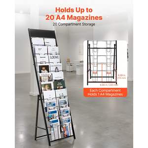 Portable Black Metal Newspaper Catalog <b>Holder</b> 20-Pocket Brochure Display Rack Floor Standing <b>Magazine</b> Literature Stand for - Product Image 2
