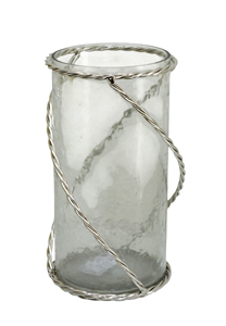 Modern Hammered Clear Glass Cylinder Vase with Twisted <b>Silver</b> <b>Wire</b> Cage - Decorative Tabletop Floral Centerpiece Vase - Product Image 2