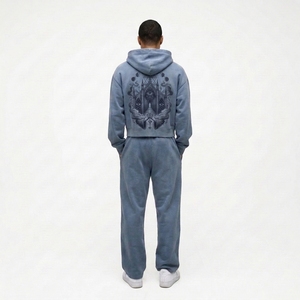 Ensemble sweat à capuche et pantalon de survêtement unisexe en molleton de coton respirant, coupe classique, imprimé par transfert thermique personnalisé, style streetwear, OEM - Product Image 4