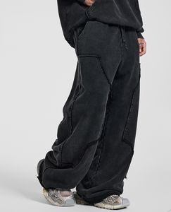 Pantalon cargo baggy en denim 100% coton délavé à l'acide, vintage, unisexe, effet soleil, streetwear, tendance, coupe large - Product Image 4