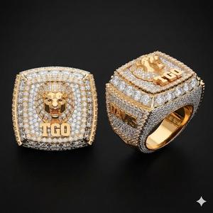 <b>Men's</b> 925 <b>Silver</b> Rose Gold Plated 'TGO' Lion Champion Cluster <b>Ring</b> for Bachelor Party Hip Hop Statement Inlay <b>Ring</b> - Product Image 2