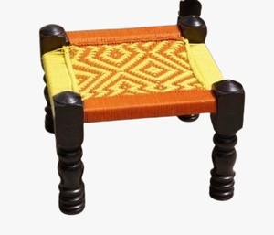 Handwoven Deep Green & White Rope Wooden Peeda <b>Stool</b> Ottoman Bone Inlay Console for Bedroom Garden Farmhouse - Product Image 6